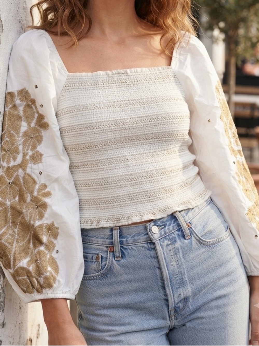 Anthropologie A+ Plus embroidered off the shoulder crop top 100% cotton 2X - Picture 5 of 5